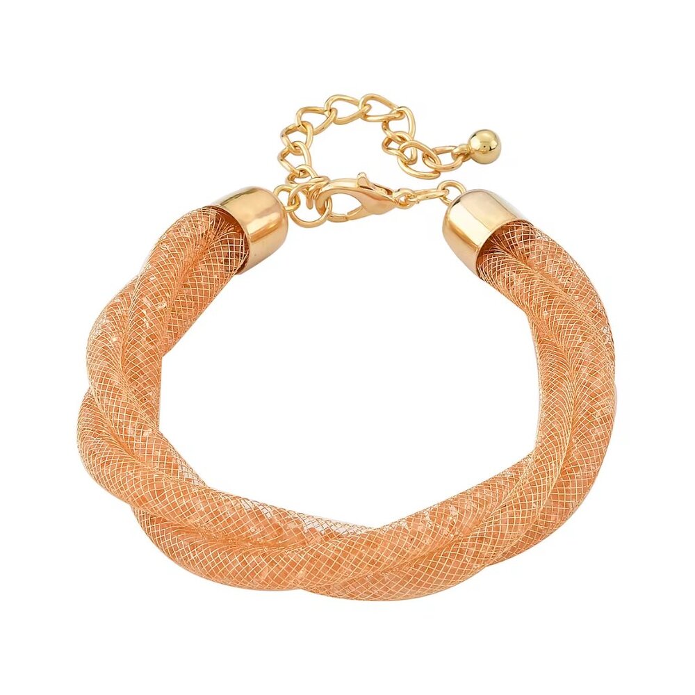 NWT Champagne Color Austrian Crystal Twisted‎ Double Row Bracelet Goldtone